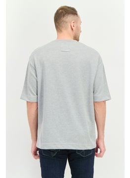 Blank Essentials Men Crew Neck Short Sleeve Brand Logo T-Shirt, Grey  - Image 3