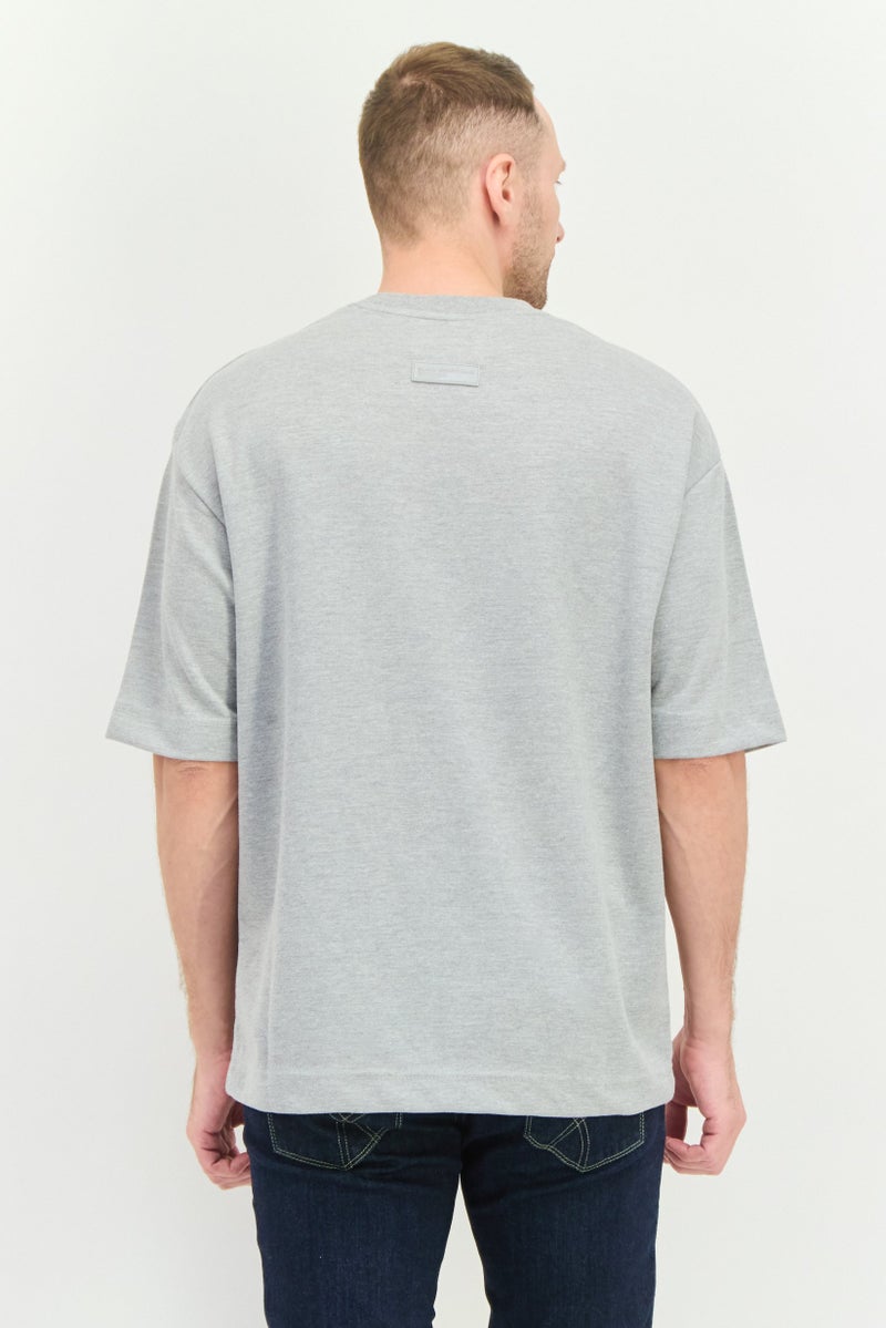 Blank Essentials Men Crew Neck Short Sleeve Brand Logo T-Shirt, Grey - Image 3
