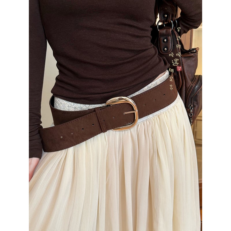Women's Vintage Brown PU Wide Belt - Image 1
