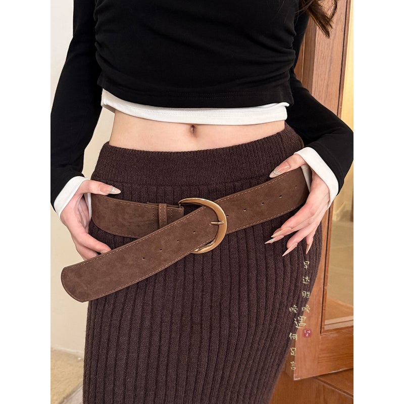 Women's Vintage Brown PU Wide Belt - Image 2
