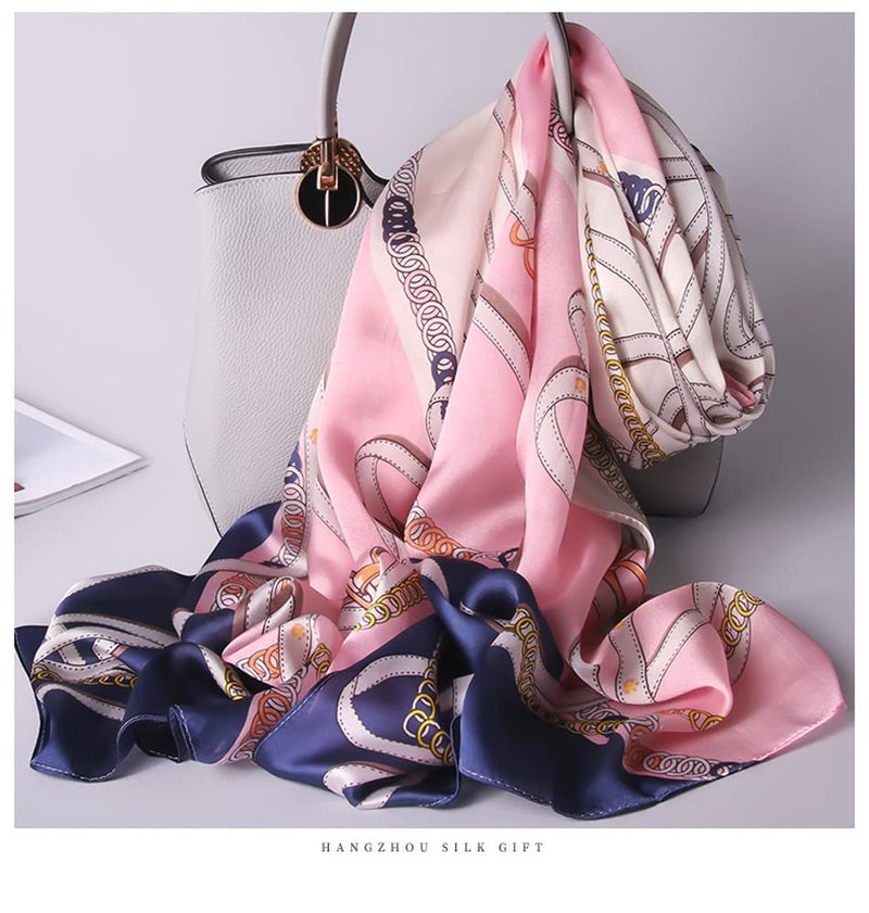 MEISEE 100% Mulberry Silk Long Scarf for Women Large Oblong Sunscreen Shawls Wraps Neck Headscarf Hair Wraps with Gift Packed (pink+blue-2) - Image 2