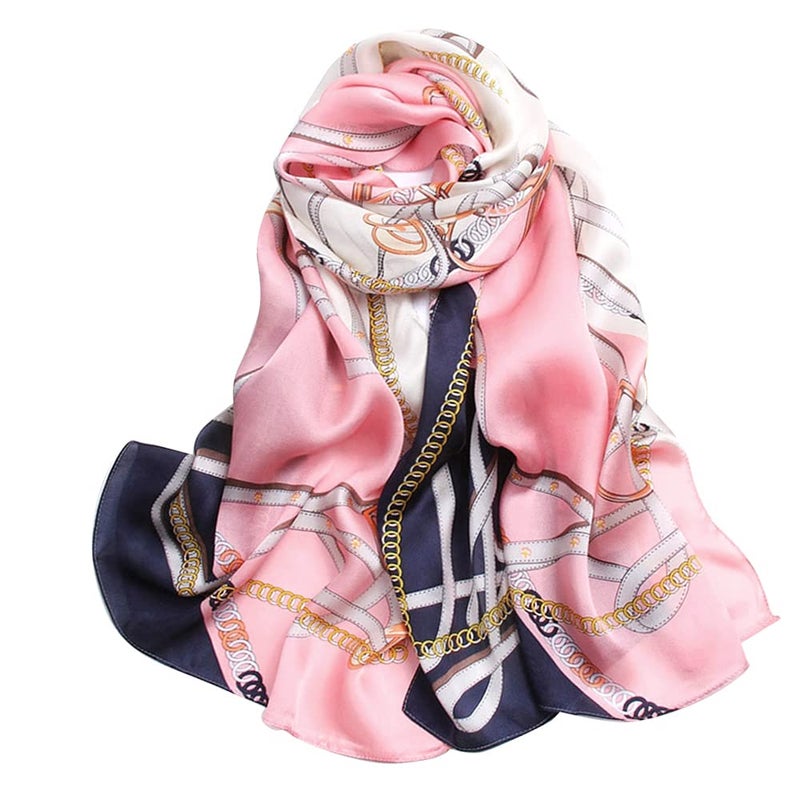 MEISEE 100% Mulberry Silk Long Scarf for Women Large Oblong Sunscreen Shawls Wraps Neck Headscarf Hair Wraps with Gift Packed (pink+blue-2) - Image 1