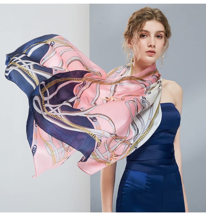 MEISEE 100% Mulberry Silk Long Scarf for Women Large Oblong Sunscreen Shawls Wraps Neck Headscarf Hair Wraps with Gift Packed (pink+blue-2) - Image 3