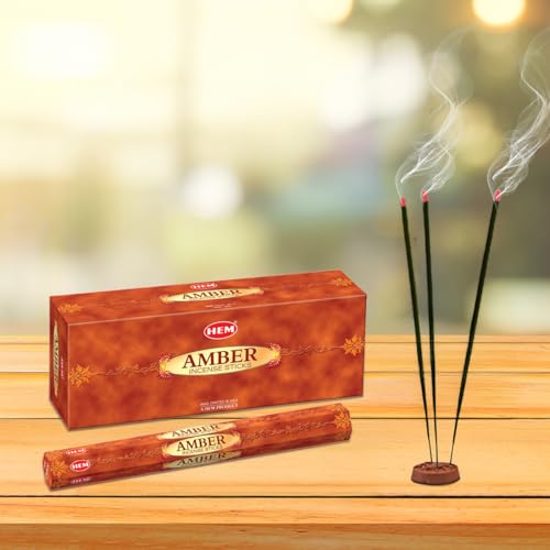 Hem Amber Incense Sticks – Pack of 6 Boxes (120 Sticks Total, 9-Inch Long) | Natural Hand-Rolled Aroma for Meditation, Cleansing & Relaxation | Warm Fragrance Promoting Calm & Serenity. - Image 3