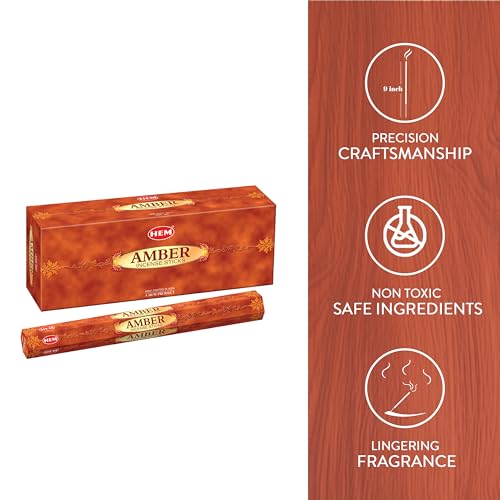 Hem Amber Incense Sticks – Pack of 6 Boxes (120 Sticks Total, 9-Inch Long) | Natural Hand-Rolled Aroma for Meditation, Cleansing & Relaxation | Warm Fragrance Promoting Calm & Serenity. - Image 5