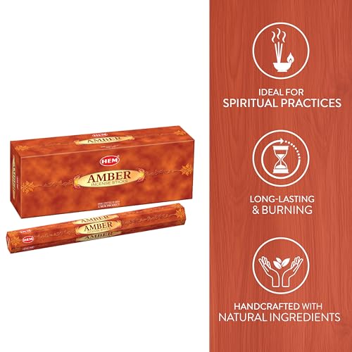 Hem Amber Incense Sticks – Pack of 6 Boxes (120 Sticks Total, 9-Inch Long) | Natural Hand-Rolled Aroma for Meditation, Cleansing & Relaxation | Warm Fragrance Promoting Calm & Serenity. - Image 4