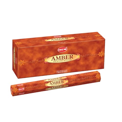 Hem Amber Incense Sticks – Pack of 6 Boxes (120 Sticks Total, 9-Inch Long) | Natural Hand-Rolled Aroma for Meditation, Cleansing & Relaxation | Warm Fragrance Promoting Calm & Serenity. - Image 1