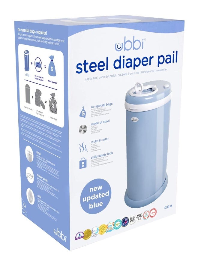Ubbi Steel Diaper Pail, Odor Locking, No Special Bag Required, Award-Winning, Registry Must-Have, Cloudy Blue - Image 2