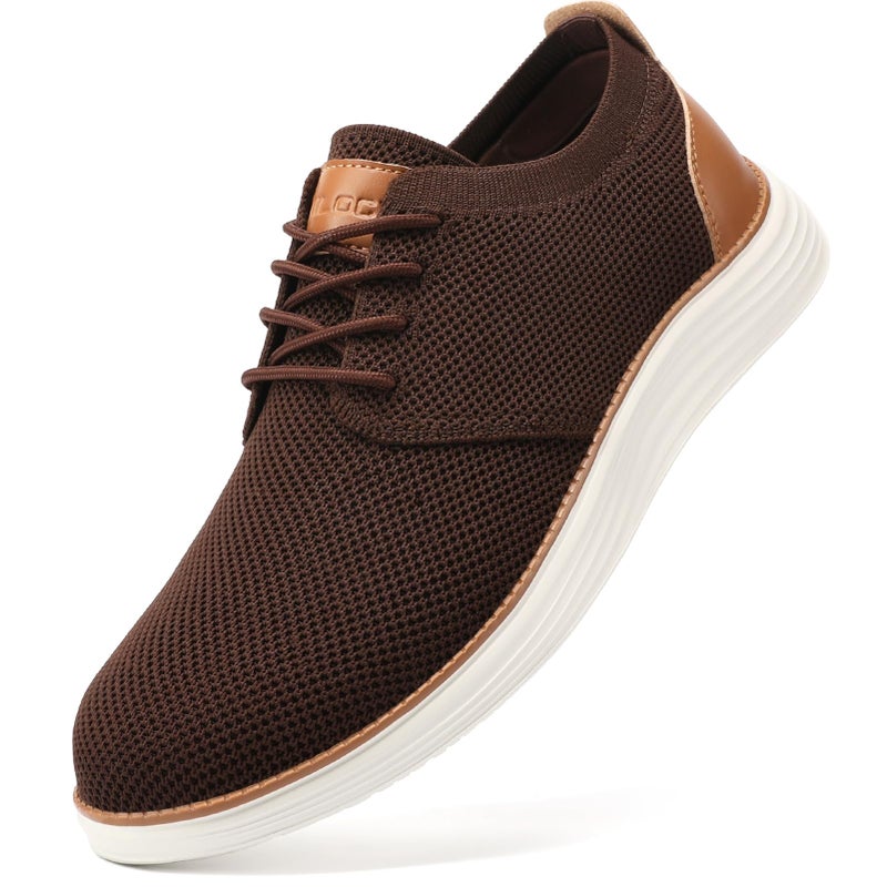 VILOCY Shoes for Mens Fashion Dress Sneakers Casual Walking Shoes Business Oxfords Comfortable Breathable Lightweight Tennis Brown,US10.5 EU43.5 - Image 1