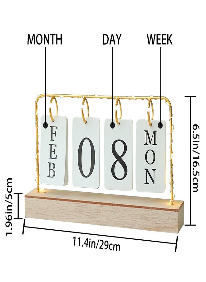 AUSTUFF Flip Wooden Perpetual Calendar Metal Desk Calendar 2025 Daily Desktop Calendar Monthly Weekly Year Planner Standing Office Home Desk Decor - Image 2