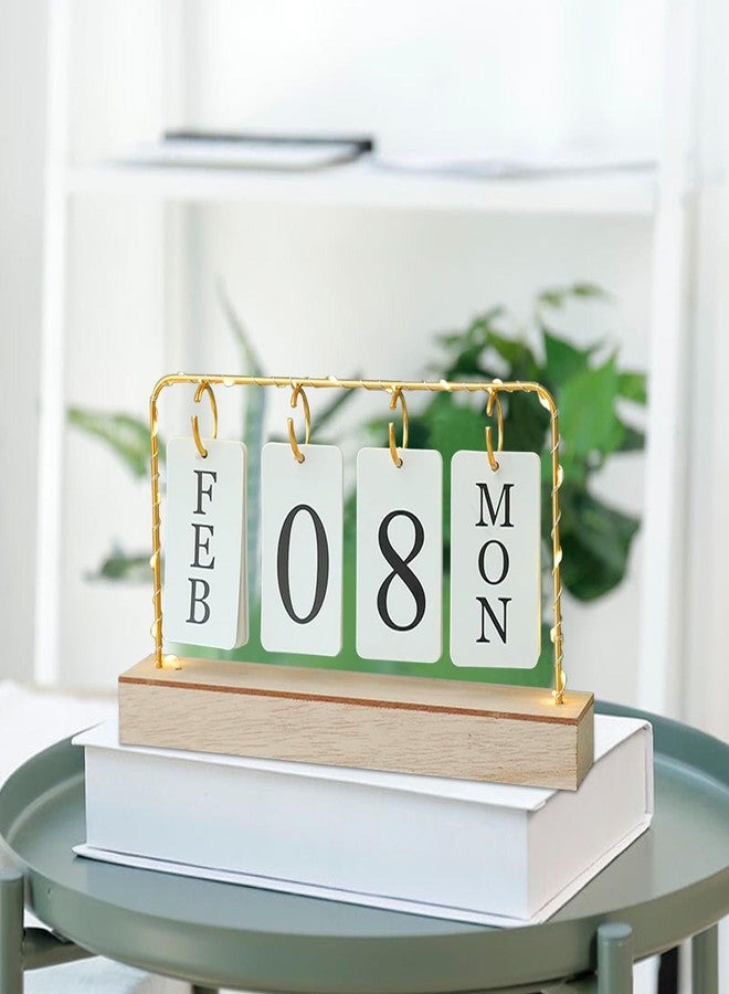 AUSTUFF Flip Wooden Perpetual Calendar Metal Desk Calendar 2025 Daily Desktop Calendar Monthly Weekly Year Planner Standing Office Home Desk Decor - Image 4