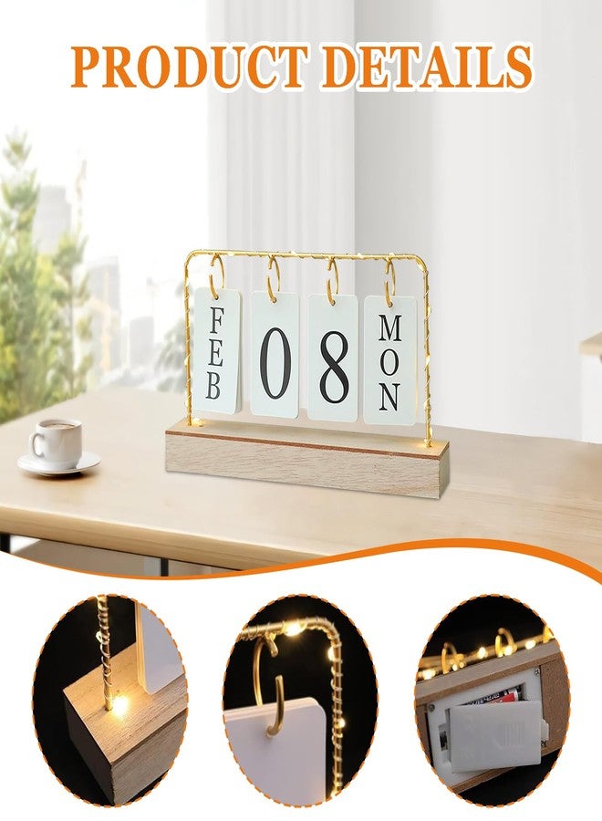 AUSTUFF Flip Wooden Perpetual Calendar Metal Desk Calendar 2025 Daily Desktop Calendar Monthly Weekly Year Planner Standing Office Home Desk Decor - Image 5