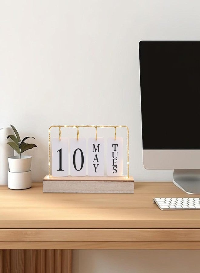 AUSTUFF Flip Wooden Perpetual Calendar Metal Desk Calendar 2025 Daily Desktop Calendar Monthly Weekly Year Planner Standing Office Home Desk Decor - Image 3