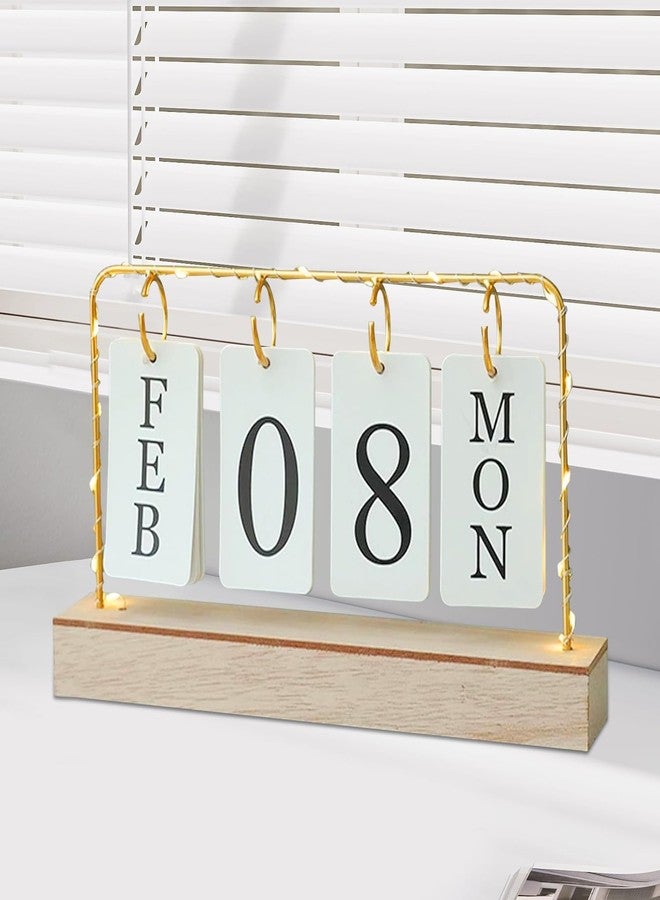 AUSTUFF Flip Wooden Perpetual Calendar Metal Desk Calendar 2025 Daily Desktop Calendar Monthly Weekly Year Planner Standing Office Home Desk Decor - Image 1