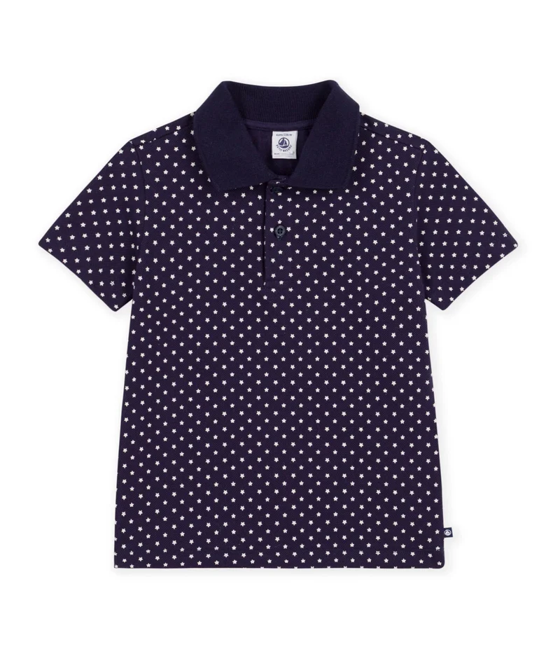 بيتي باتو Children's Cotton Polo Shirt With Short Sleeves And A Star Print
