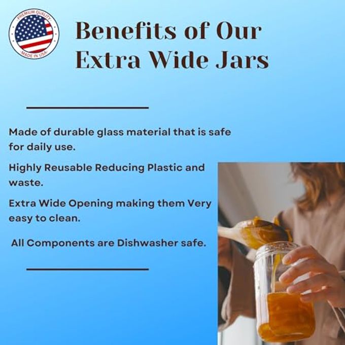 JARMING COLLECTIONS 32oz Extra Wide Mouth Glass Storage Jar with BPA-Free Plastic Lid  Quart Size Airtight Mason Jar for Kitchen, Pantry, and Food Storage (Set of 2) - Image 3