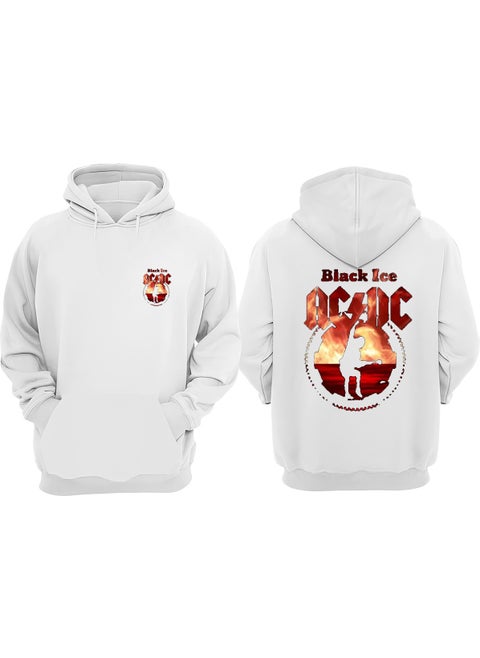Unisex Ac Dc Black Ice Design Front Back Printed Regular Fit White Sweatshirt
