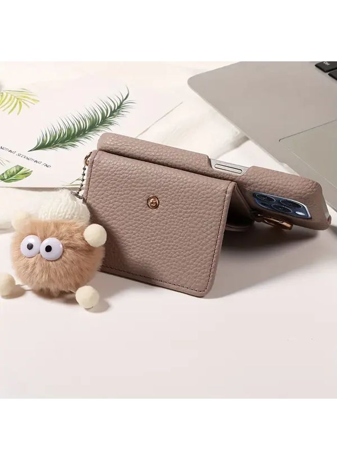 Leather Wallet Case With Card Slot Makeup Mirror For iPhone 14 Pro Deep Blue - Image 4