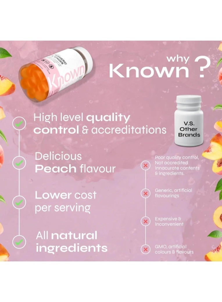 Known Turmeric & Ginger Gummies – 990 mg Turmeric, 500 mg Ginger, Natural Peach Flavour, Vegan Anti‑Inflammatory & Digestive Support – 60 Gummies, 1 Month Supply - Image 3