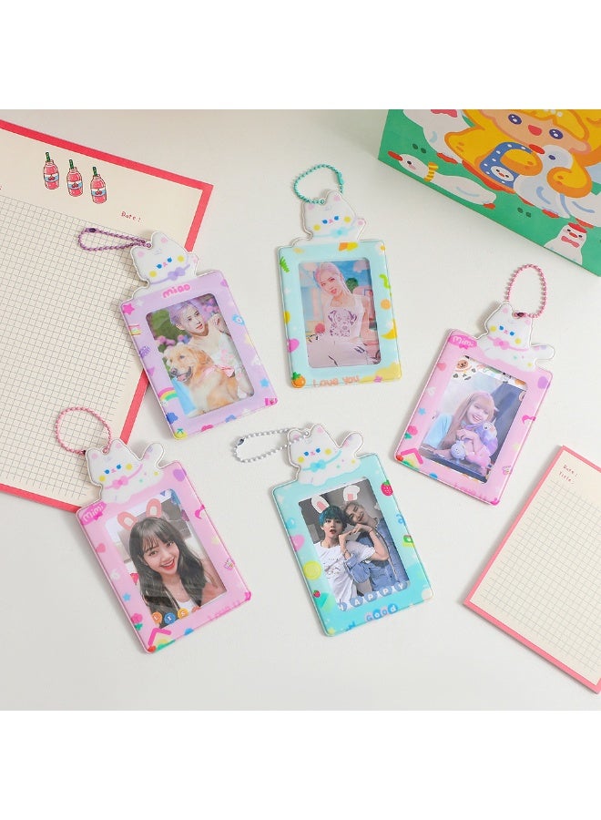 NIBEMINENT 1 - Piece Cartoon Cat Kpop Photo Card Holder Pendant Key Chain ID Badge Holder ID Card Holder Photo Card Protector for School ID Office ID Access Card for Women Girls - Image 2