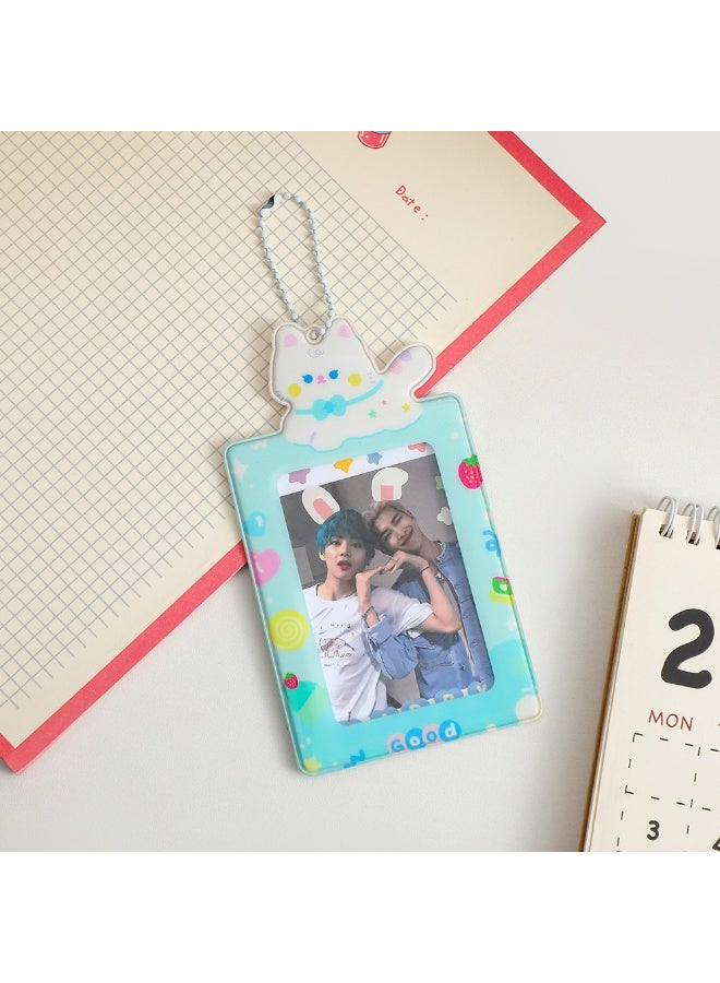 NIBEMINENT 1 - Piece Cartoon Cat Kpop Photo Card Holder Pendant Key Chain ID Badge Holder ID Card Holder Photo Card Protector for School ID Office ID Access Card for Women Girls - Image 1