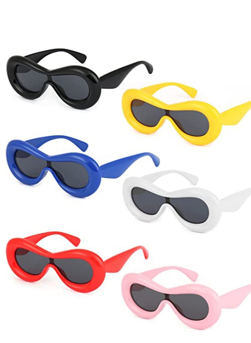 SYOSI 6 Pcs Cute Inflated Sunglasses For Women Men Oval Oversized One Piece Futuristic Thick Frame Glasses Funny Aesthetic Shades - Image 1
