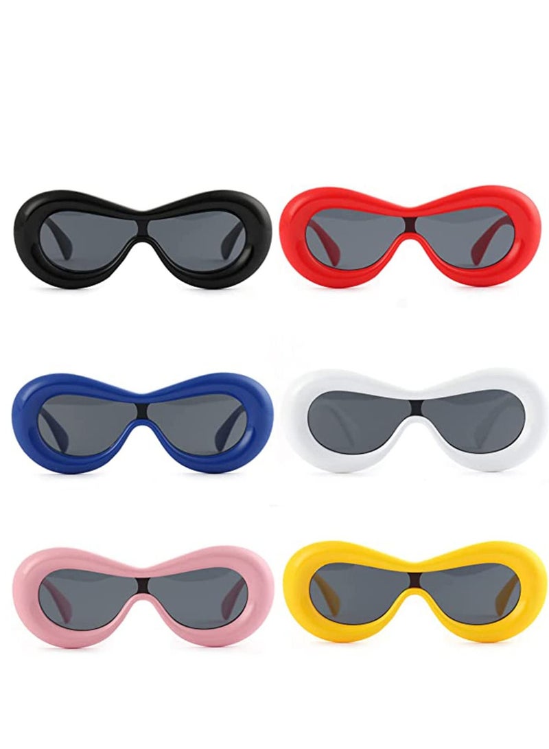 SYOSI 6 Pcs Cute Inflated Sunglasses For Women Men Oval Oversized One Piece Futuristic Thick Frame Glasses Funny Aesthetic Shades - Image 2