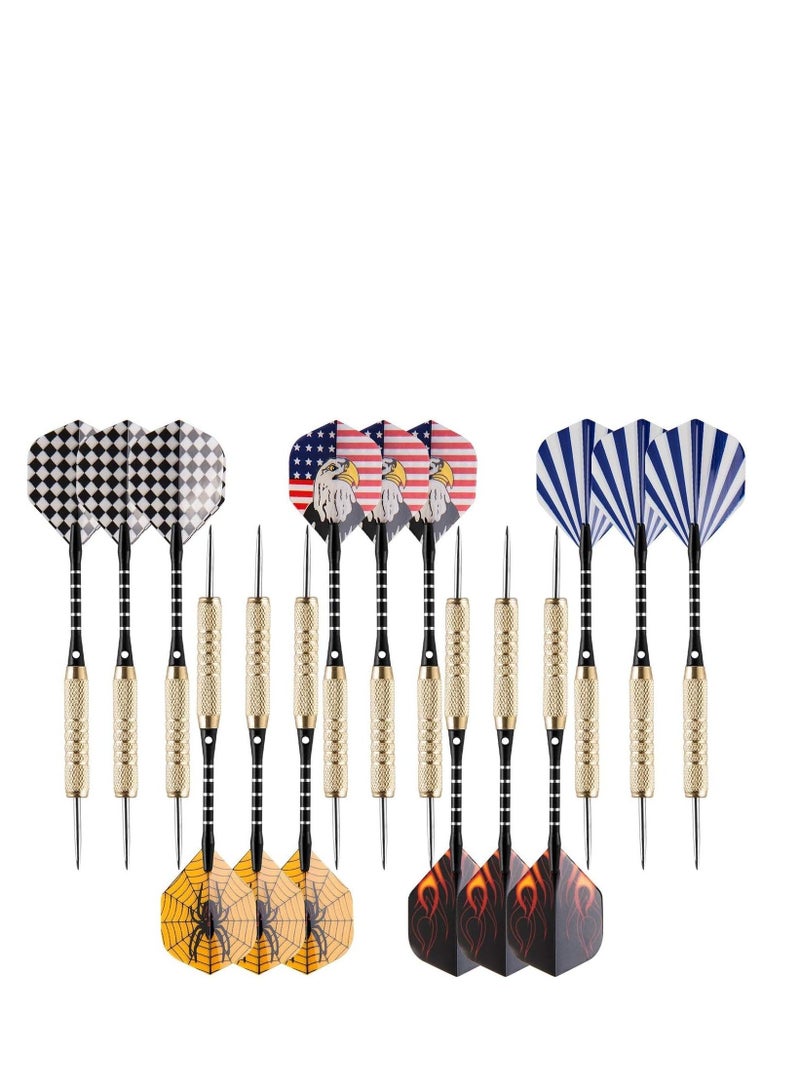 UZOPI 15 Packs Steel Tip Darts 18 Grams With Dart Sharpener And 3 Extra Flights Aluminum Shafts & Brass Barrels Levels In Every Rec Room Man Cave And Game Room  - Image 1