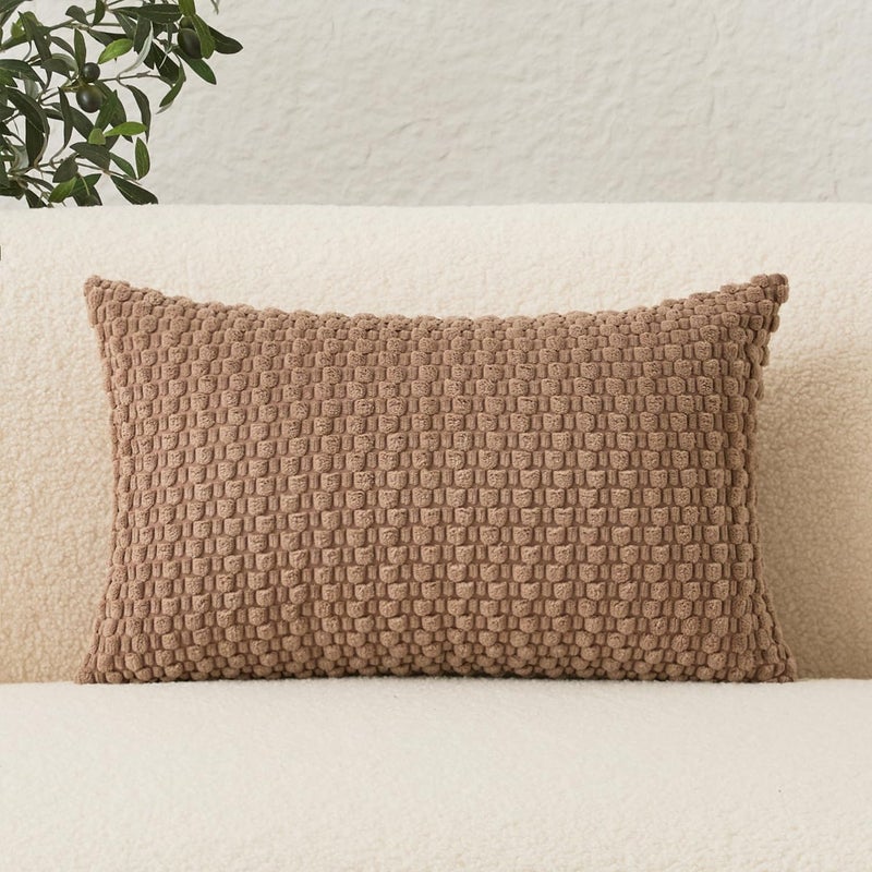 UGS UGASA UGASA Velvet 12x20 Inch Lumbar Throw Pillow Cover, Both Sides Corduroy Striped, Soft Solid Decorative Rectangular Cushion Case for Couch/Bedroom/Car, 1 Piece, Light Brown - Image 4