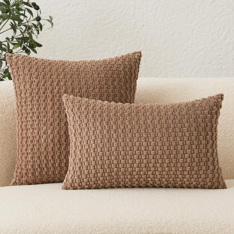 UGS UGASA UGASA Velvet 12x20 Inch Lumbar Throw Pillow Cover, Both Sides Corduroy Striped, Soft Solid Decorative Rectangular Cushion Case for Couch/Bedroom/Car, 1 Piece, Light Brown - Image 5