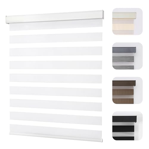 Joydeco Cordless Zebra Blinds for Windows Dual Layer Light Control Window Blinds with LightProof Aluminum Cover FreeStop Roller Shades for Home Office White22 W x 75 H - Image 1