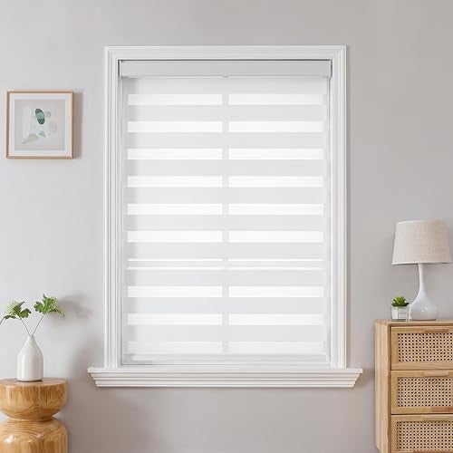 Joydeco Cordless Zebra Blinds for Windows Dual Layer Light Control Window Blinds with LightProof Aluminum Cover FreeStop Roller Shades for Home Office White22 W x 75 H - Image 3