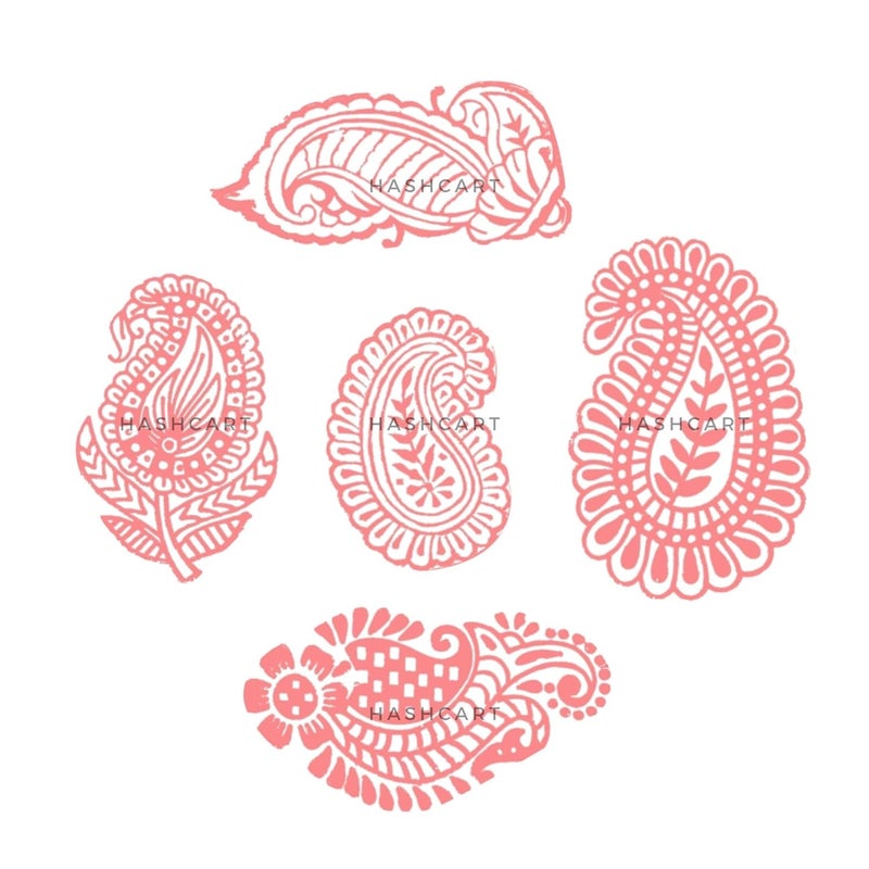 TWOGRAMS Paisley Design Wood Block Printing Stamps - Wooden Blocks for Block Printing Stamp for Saree Border Scrapbooking Textile Paper | Set of 5 | - Image 3