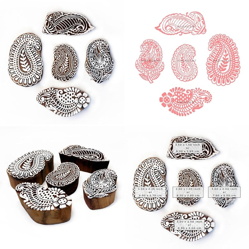 TWOGRAMS Paisley Design Wood Block Printing Stamps - Wooden Blocks for Block Printing Stamp for Saree Border Scrapbooking Textile Paper | Set of 5 | - Image 5