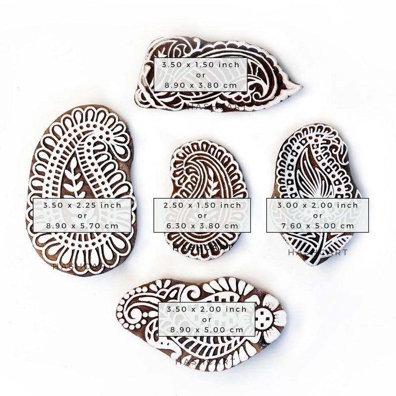 TWOGRAMS Paisley Design Wood Block Printing Stamps - Wooden Blocks for Block Printing Stamp for Saree Border Scrapbooking Textile Paper | Set of 5 | - Image 4