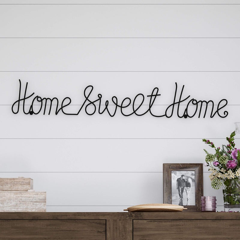 Lavish Home Home Sweet Home Wall Decor  Decorative Metal Cursive Cutout  Word Art Sign for Modern Rustic and Vintage Farmhouse Decor by Lavish Home Black 