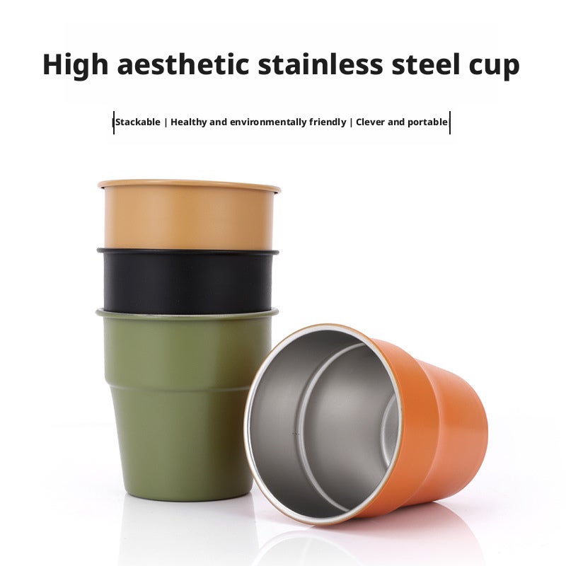 Outdoor Folding Stainless Steel Water Cup 300ml Stackable Camping Mug - Image 3