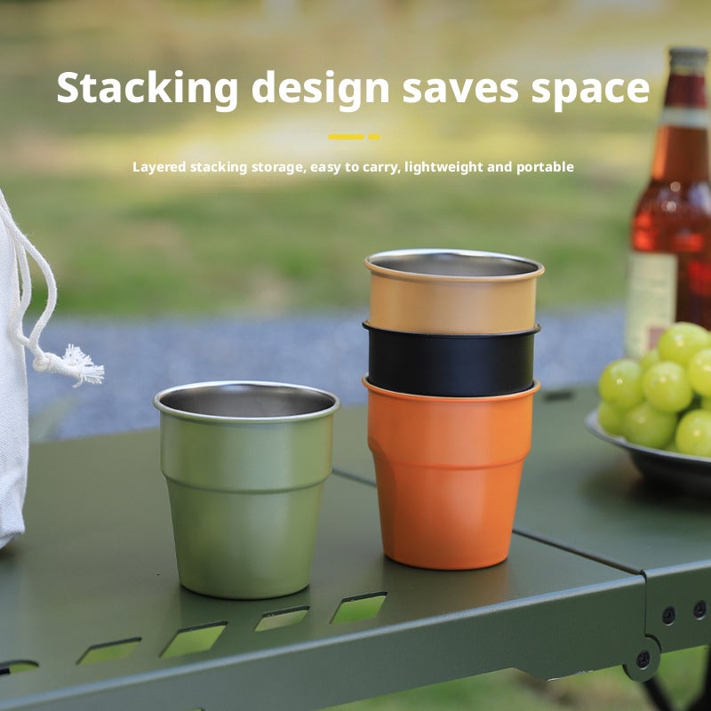 Outdoor Folding Stainless Steel Water Cup 300ml Stackable Camping Mug - Image 4