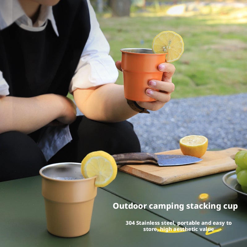Outdoor Folding Stainless Steel Water Cup 300ml Stackable Camping Mug - Image 2