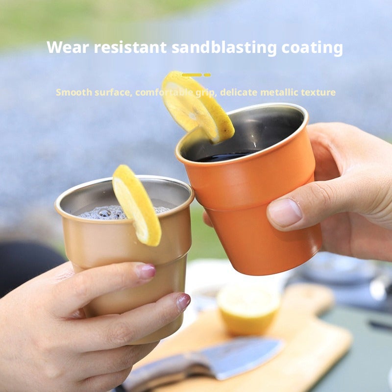 Outdoor Folding Stainless Steel Water Cup 300ml Stackable Camping Mug - Image 1