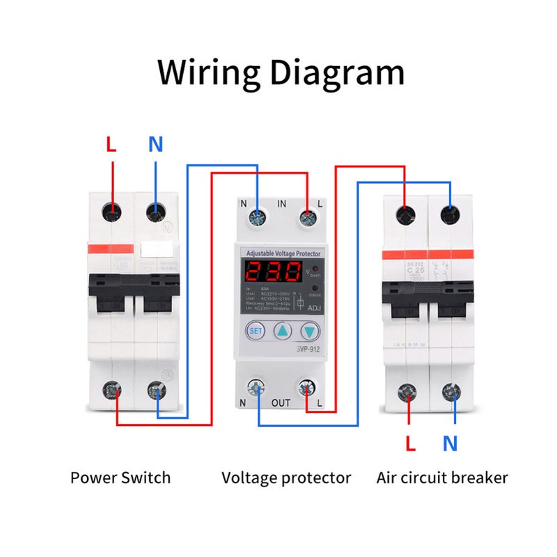 230V Under Over Voltage Protector Adjustable Recovery Protective Relay Voltmeter SVP‑912 - Image 3