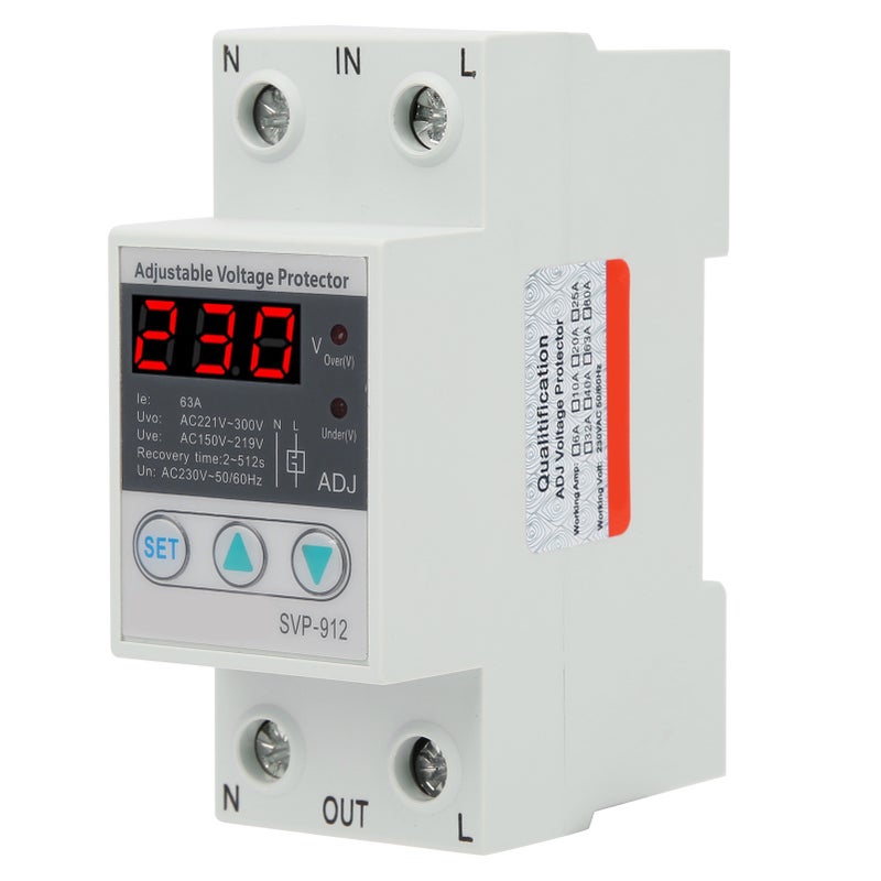230V Under Over Voltage Protector Adjustable Recovery Protective Relay Voltmeter SVP‑912 - Image 1