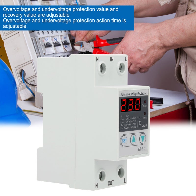 230V Under Over Voltage Protector Adjustable Recovery Protective Relay Voltmeter SVP‑912 - Image 2