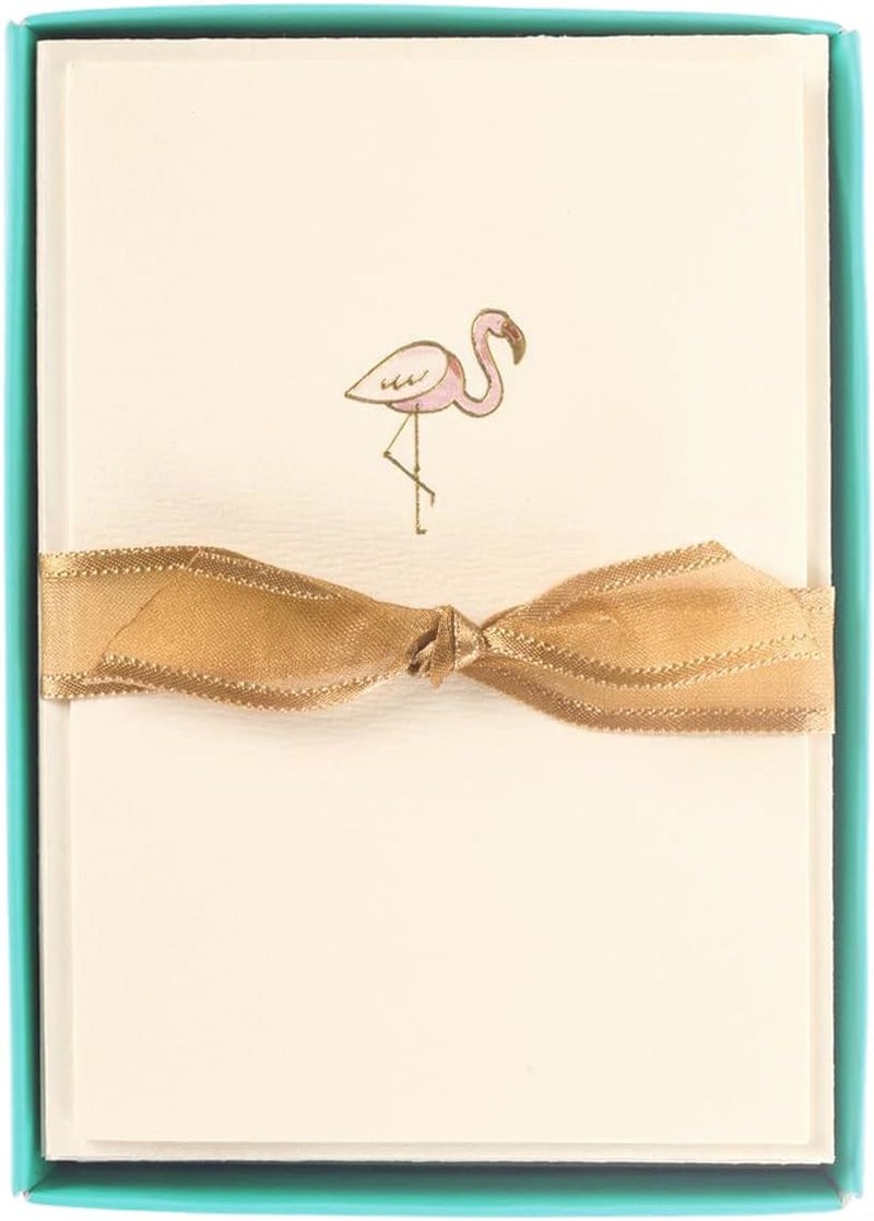 Graphique Pink Flamingo La Petite Presse Boxed Notecards - 10 Embossed and Embellished Gold Foil Pink Flamingo Blank Cards with Matching Envelopes, 3.25" x 4.75" - Image 1