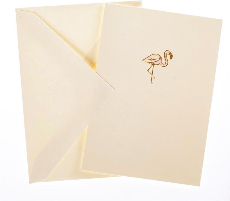 Graphique Pink Flamingo La Petite Presse Boxed Notecards - 10 Embossed and Embellished Gold Foil Pink Flamingo Blank Cards with Matching Envelopes, 3.25" x 4.75" - Image 2