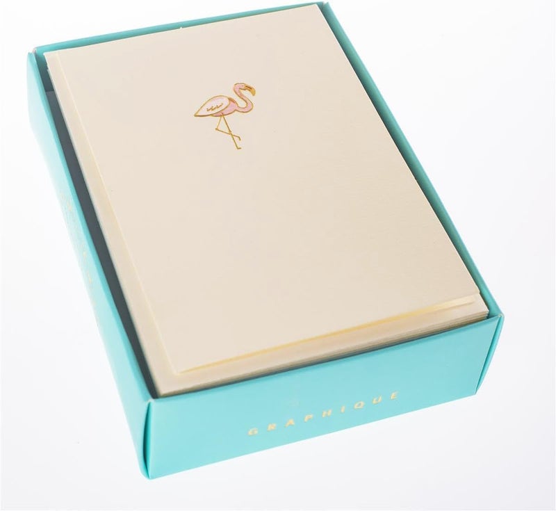 Graphique Pink Flamingo La Petite Presse Boxed Notecards - 10 Embossed and Embellished Gold Foil Pink Flamingo Blank Cards with Matching Envelopes, 3.25" x 4.75" - Image 3