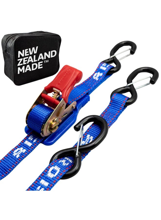 Jetski Ratchet Strap Tie Down Strap - Made in NZ - 1  x 8   Heavy Duty Tiedown with Floating PVC Hook - for Jetskis  Seadoo  Waverunner & PWCs - 1 800lbs Break Strength - 1 Strap  Blue  - Image 1