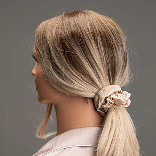 Silmer Silk Scrunchies for Hair 100% Mulberry Silk Hair Ties 3 Pack(Pink, Peacock Blue, Apricot) - Image 5