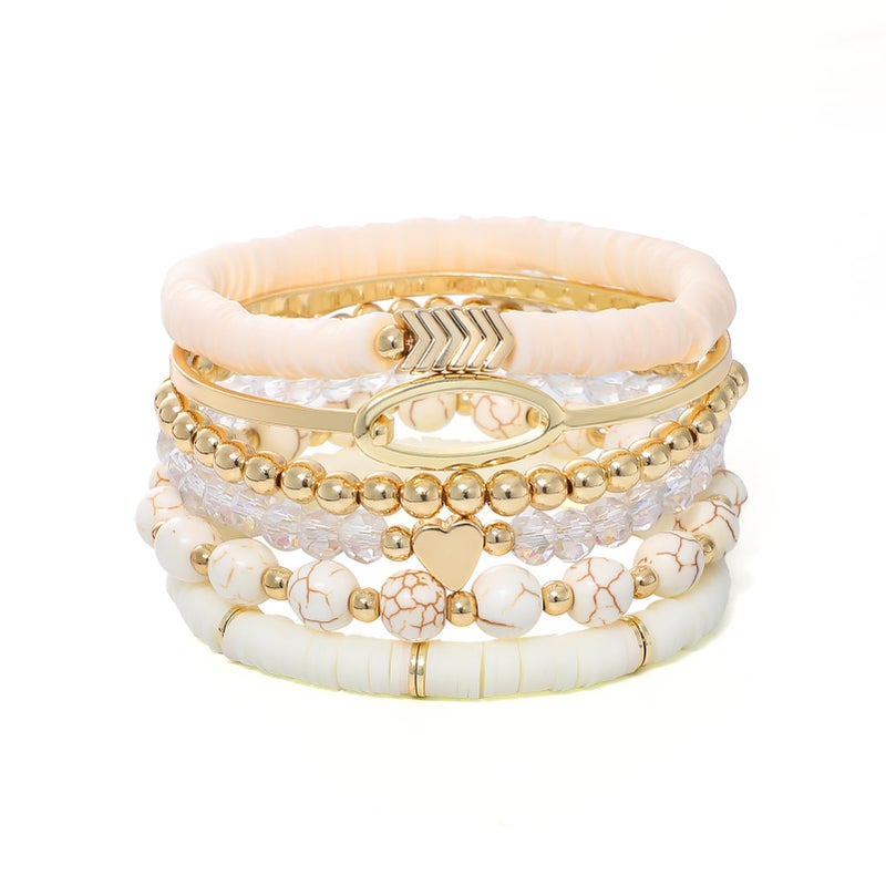 GOOJIDS Surfer Heishi Clay Bead Bracelets for Women Bohemian Stackable Gold Beaded Stretch Bracelets Elastic Layering Friendship Bracelets Set Boho Jewelry - Image 1
