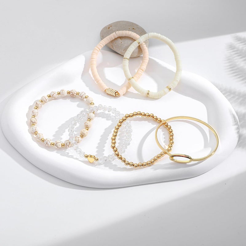 GOOJIDS Surfer Heishi Clay Bead Bracelets for Women Bohemian Stackable Gold Beaded Stretch Bracelets Elastic Layering Friendship Bracelets Set Boho Jewelry - Image 3